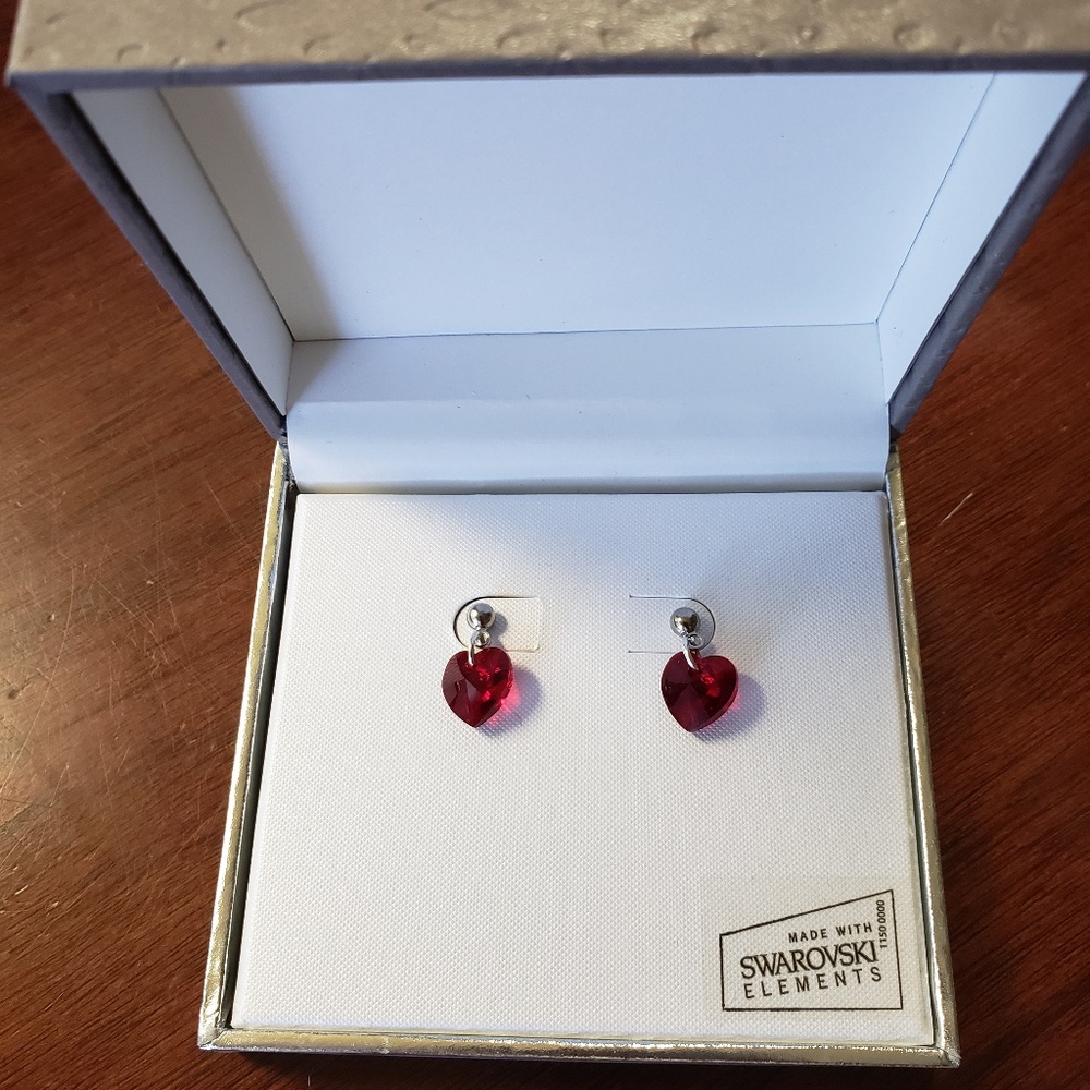 Red Heart Crystal Earrings Made w Swarovski